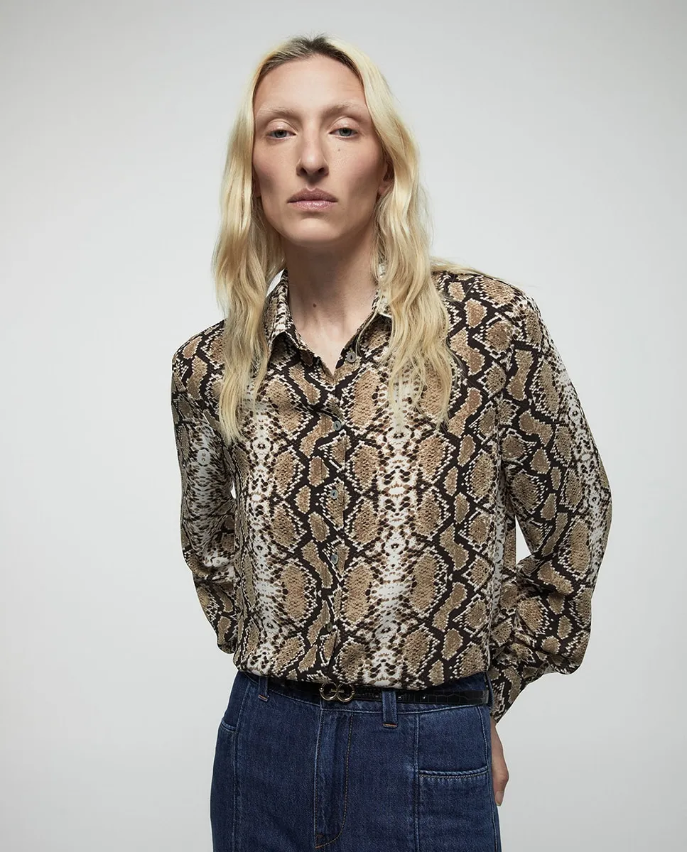 

Рубашка с принтом змеи Sfera, бежевый