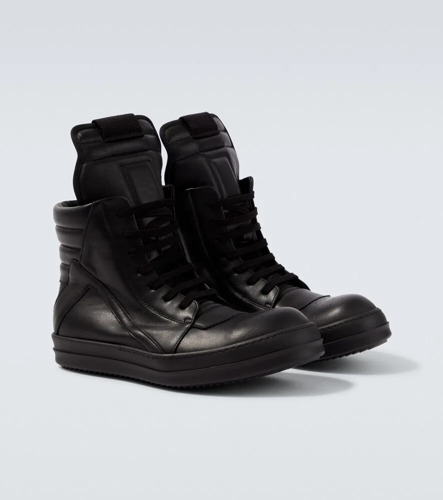 Кожаные высокие кроссовки Geobasket Rick Owens, черный