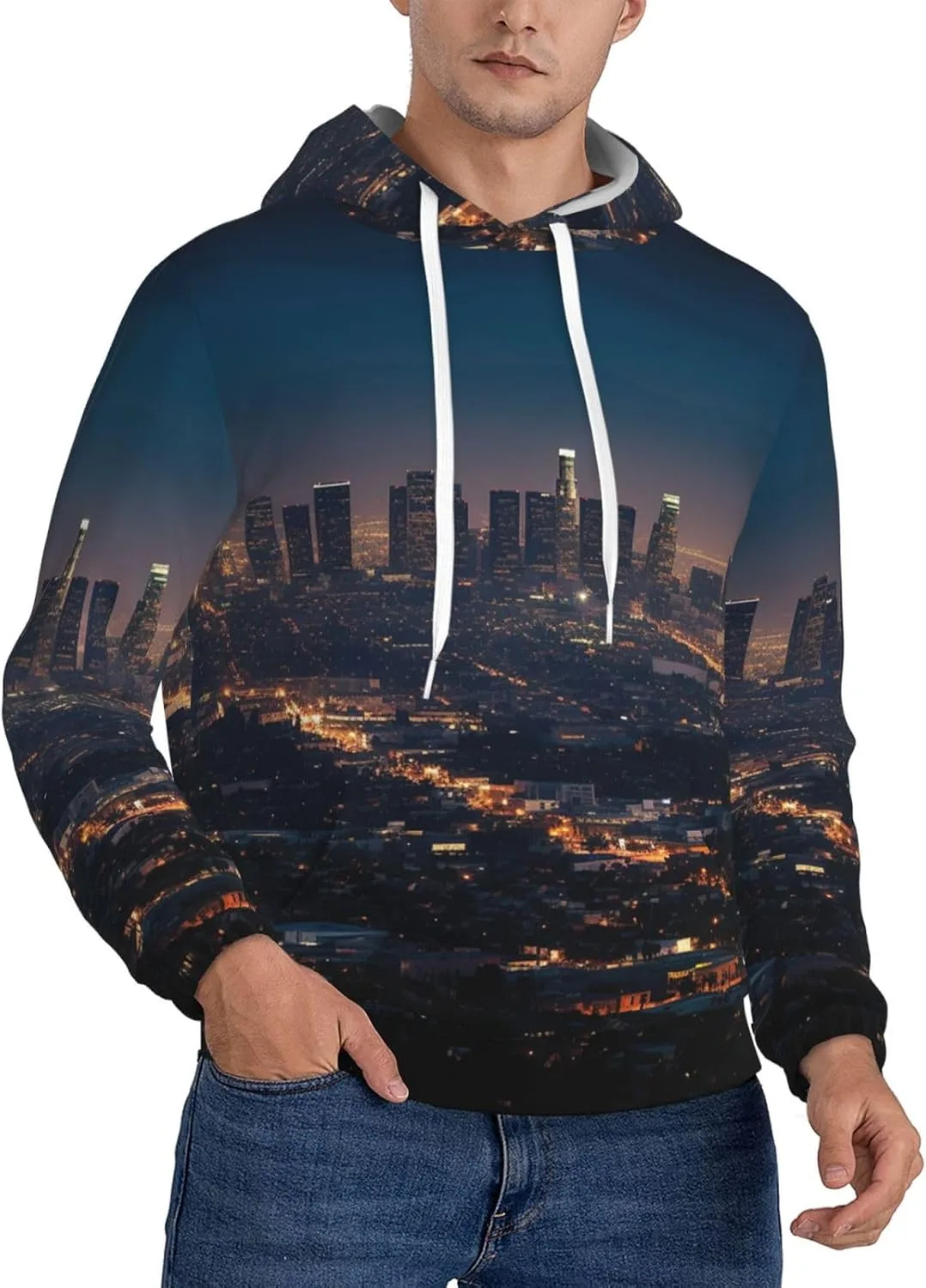 

Мужской худи с капюшоном Los Angeles Skyline, мягкий, ветрозащитный, с карманом SDTYKHJ