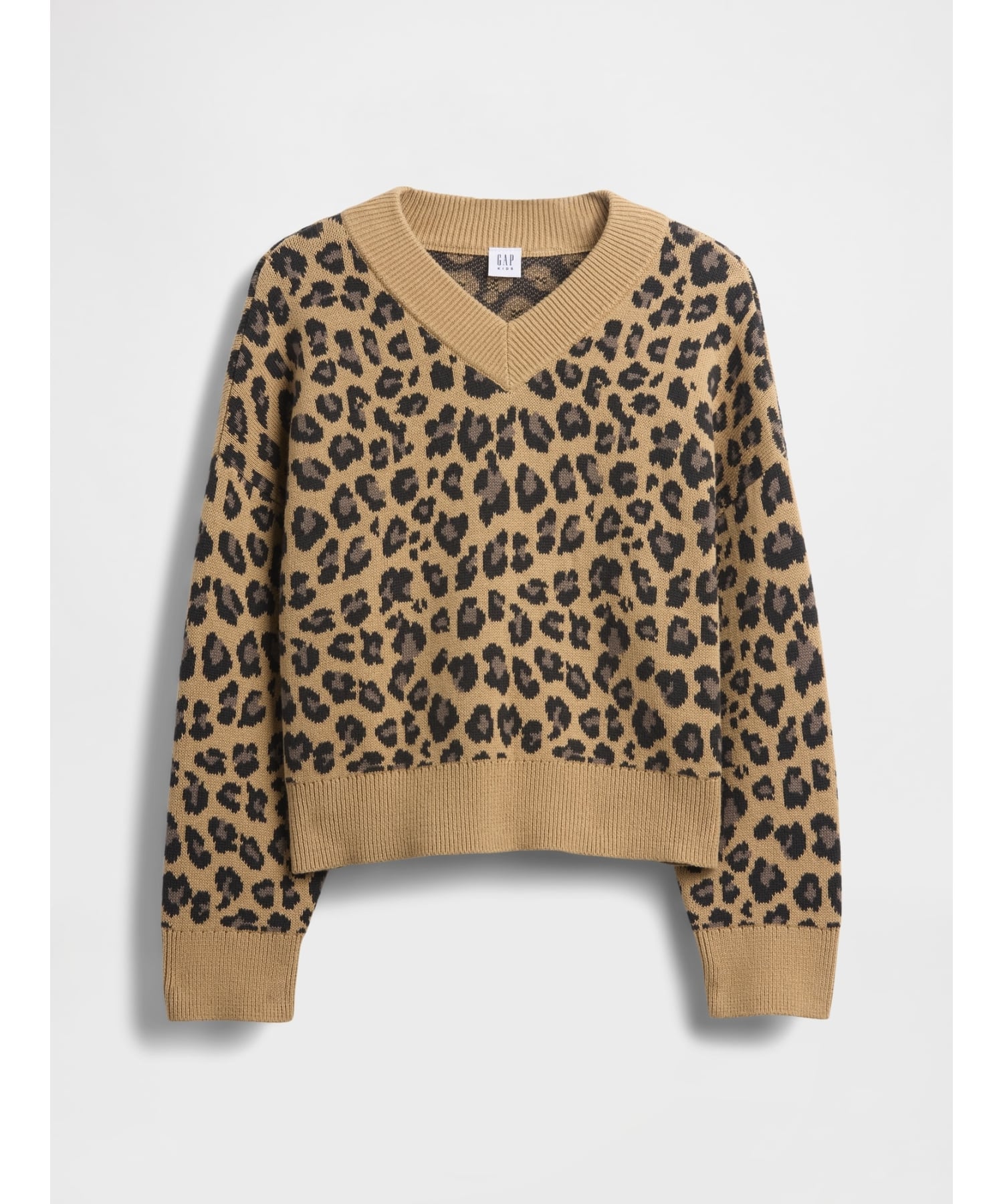 (K) Свитер свободного кроя с V-образным вырезом (детский) GAP, CHEETAH_BROWN — фото 2