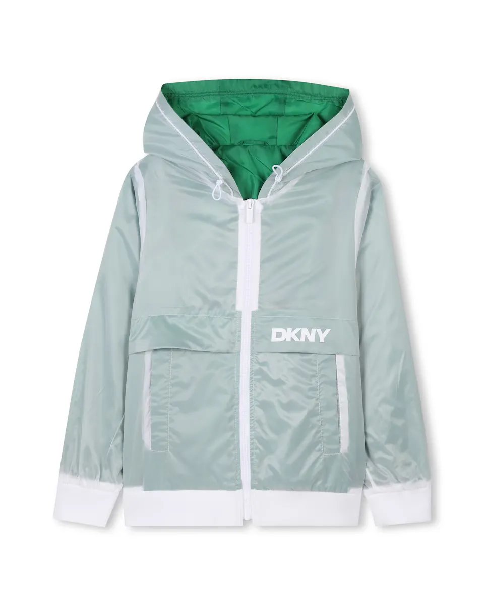 

Мальчишеская водоотталкивающая ветровка с капюшоном DKNY, зеленый