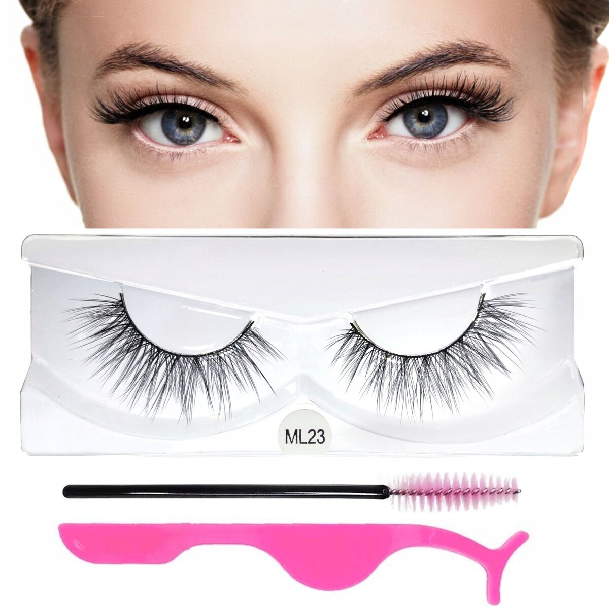 

Шелковые накладные ресницы на полоске мягкого черного цвета + кисть + пинцет Frezarkowo