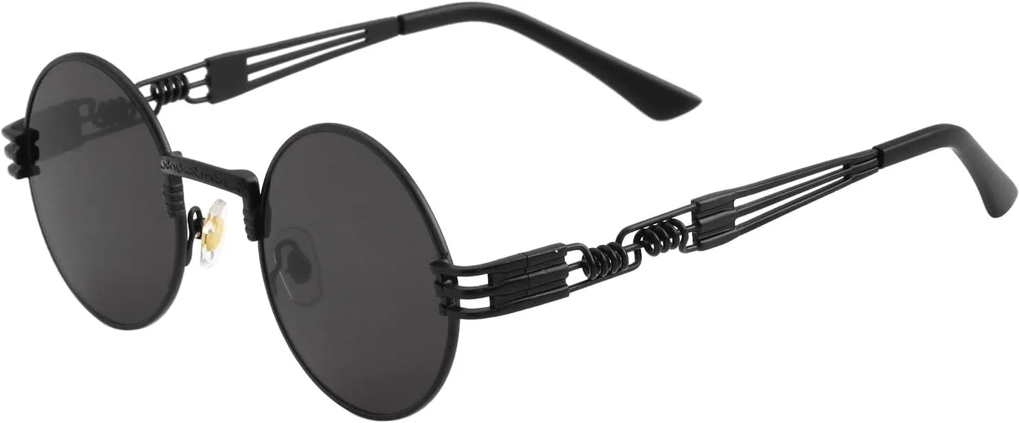 

Круглые солнцезащитные очки Kursan для женщин и мужчин, в стиле хиппи, ретро, ​​с металлической оправой, защита от УФ-излучения UV 400, Black Frame/Black Lens