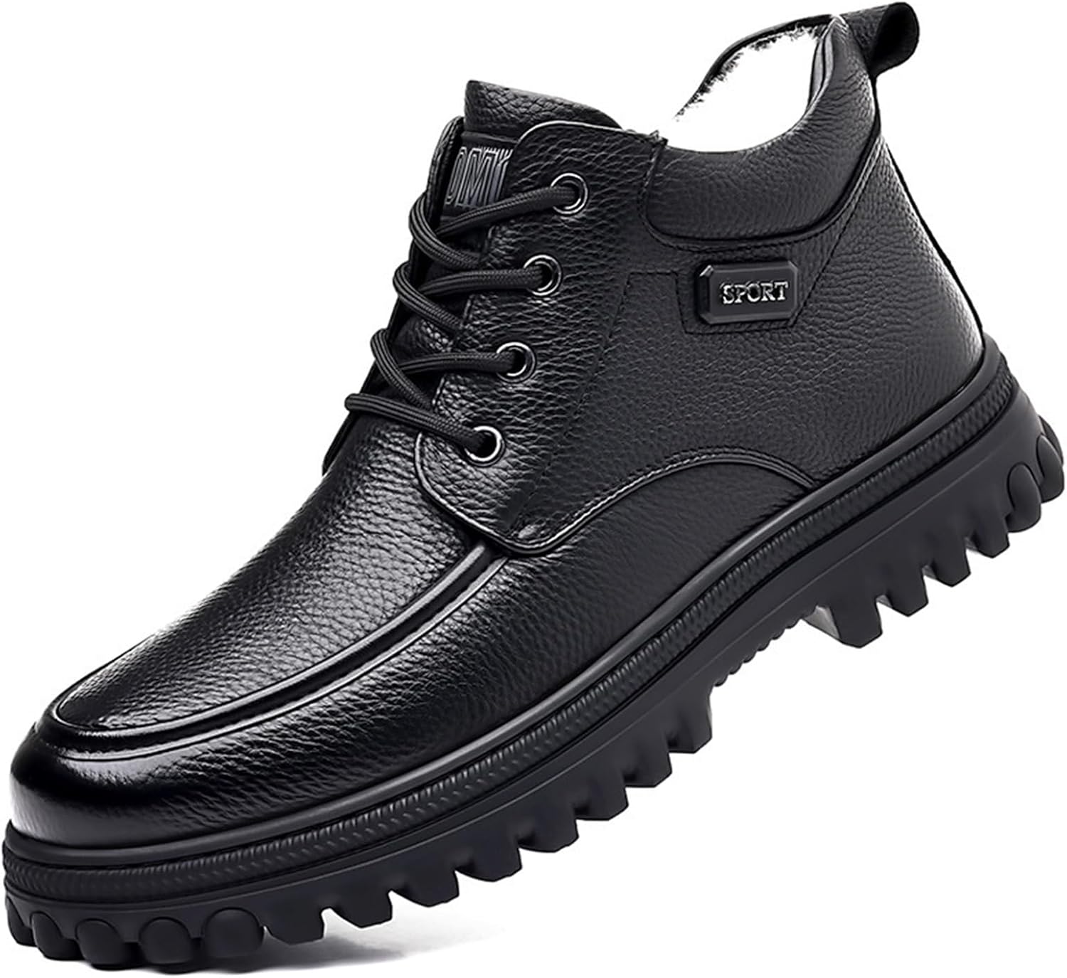 

Зимние мужские снежные ботинки с шнуровкой, теплые, удобные для улицы, с круглым носком, водонепроницаемые, легкие, на платформе, кожаные дерби для мужчин Generic, черный