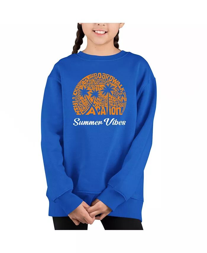 

Свитшот с круглым вырезом для девочек Summer Vibes Word Art LA Pop Art, синий