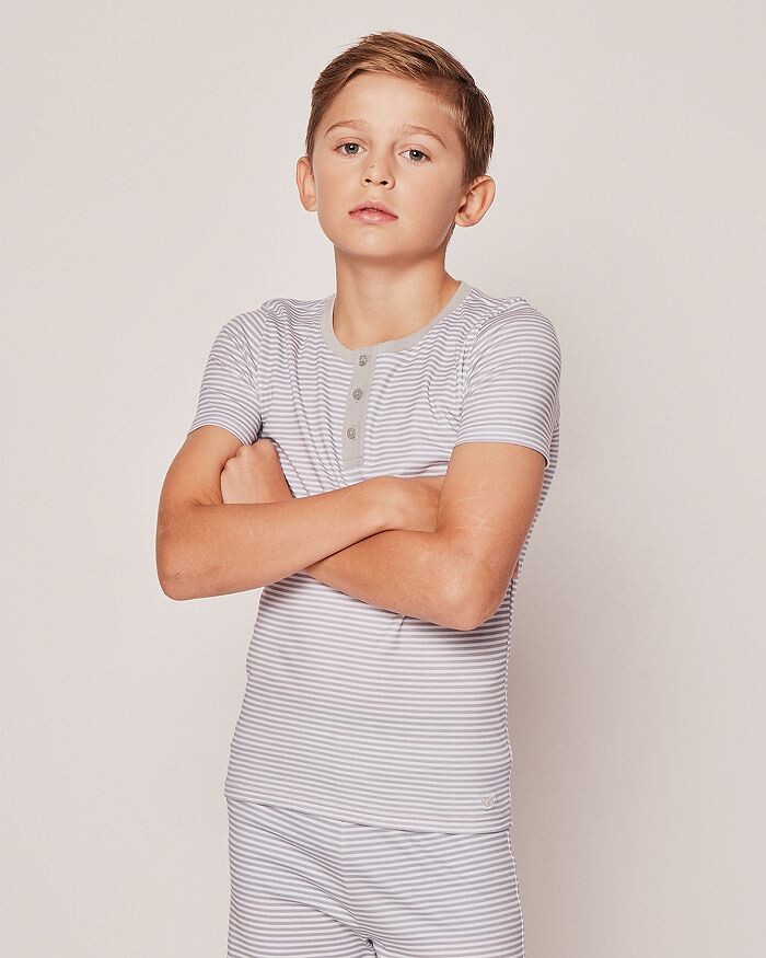 Короткий комплект унисекс из хлопка Pima в полоску Petite Plume - Little Kid, Big Kid, серый — фото 3
