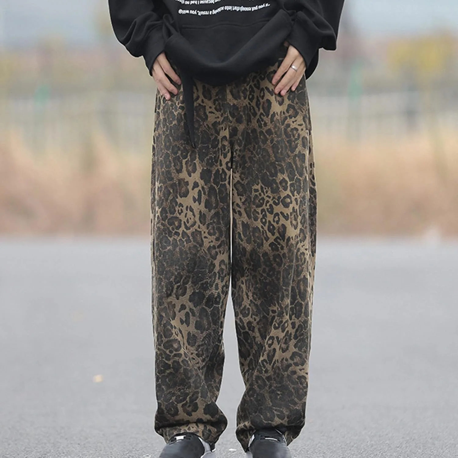 Джинсы для женщин с леопардовым принтом High Waisted Stretchy Wide Leg Denim Pants Multiple Leopard Types — фото 2