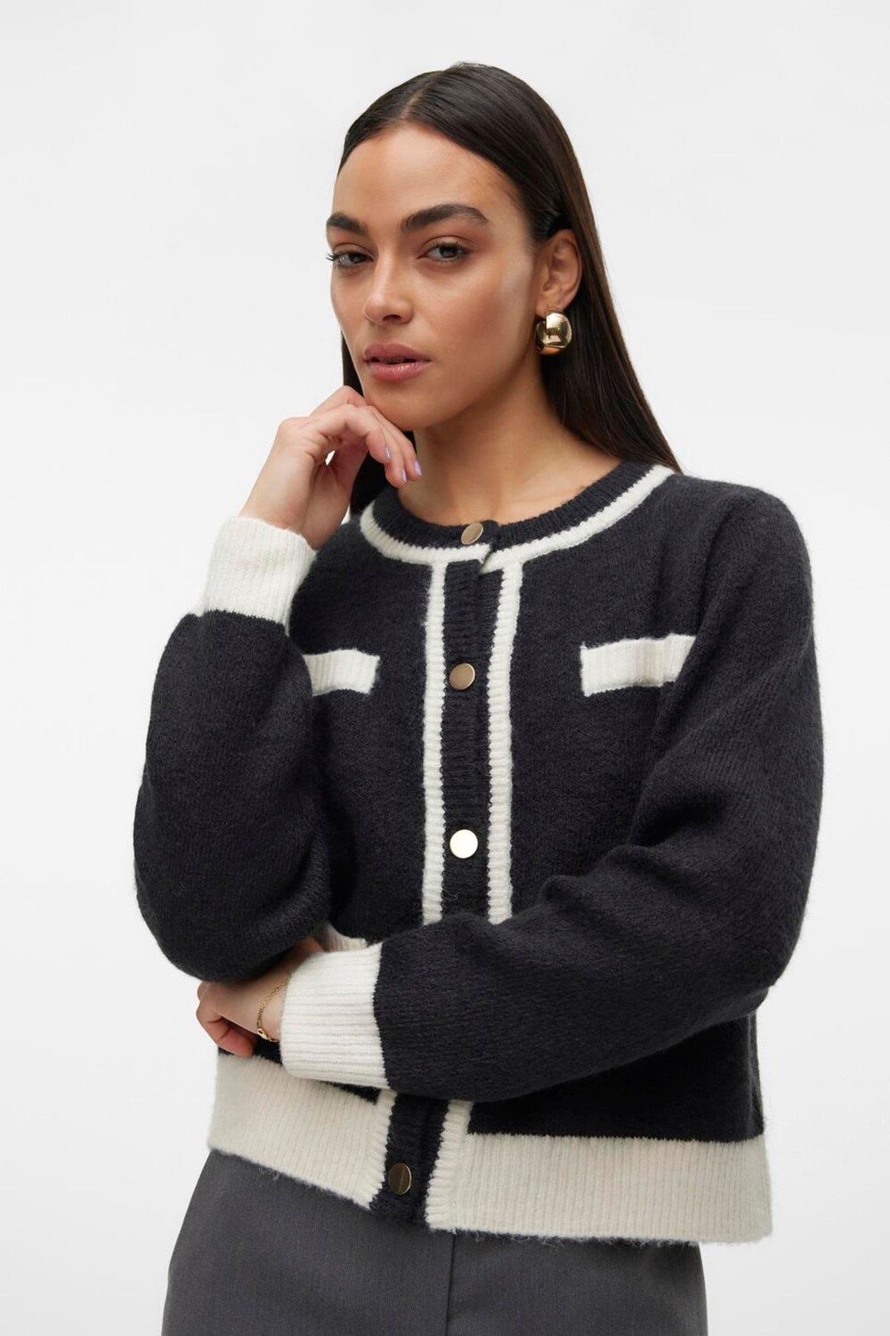 

Контрастный кардиган с длинными рукавами и пуговицами Vero Moda, черный