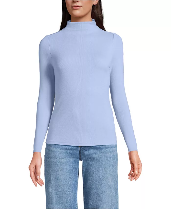 

Женский драпированный жакет с длинным рукавом и воротником-стойкой Lands' End, синий