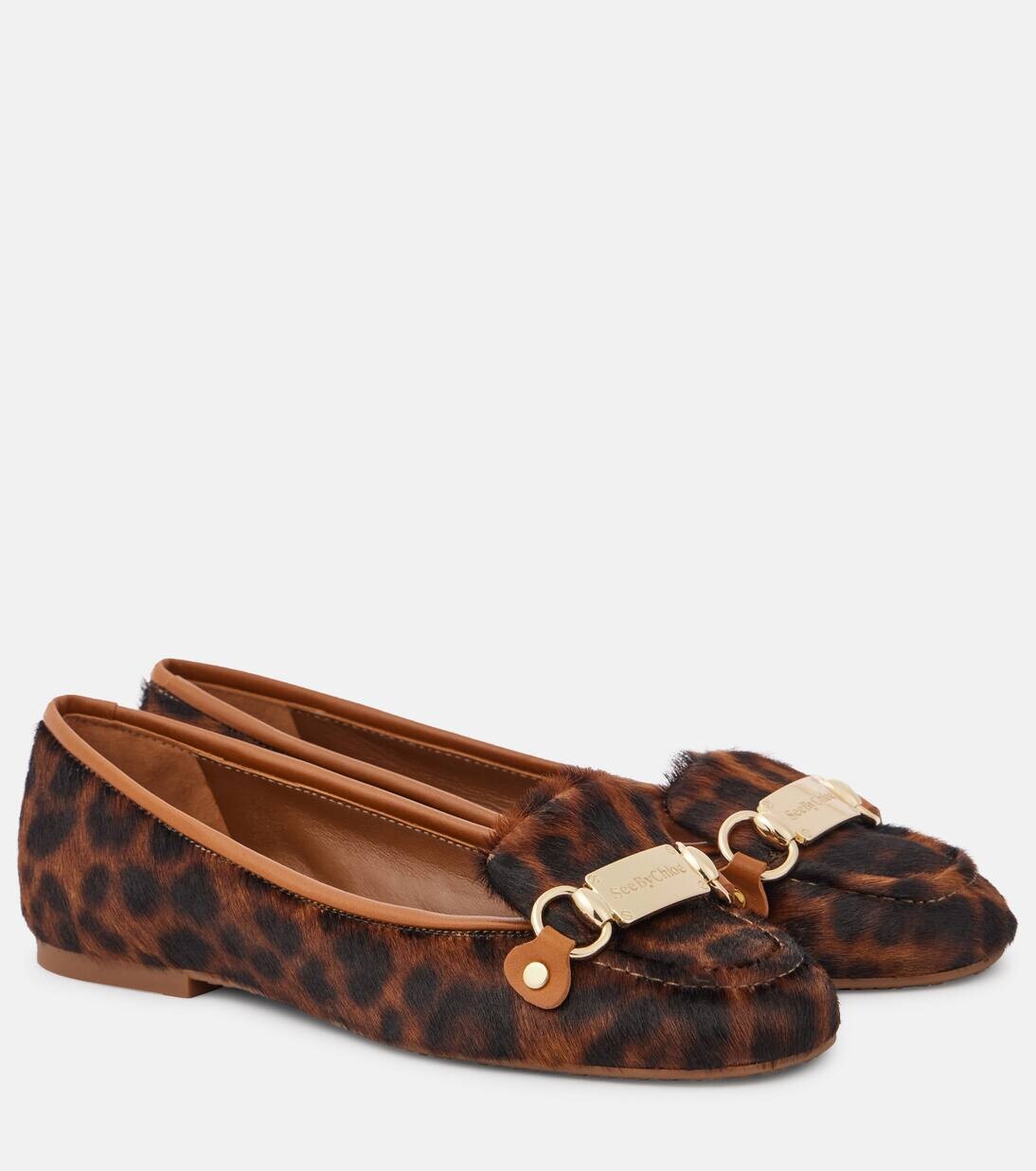 Фирменные балетки из телячьей шерсти See By Chloé, цвет light brown