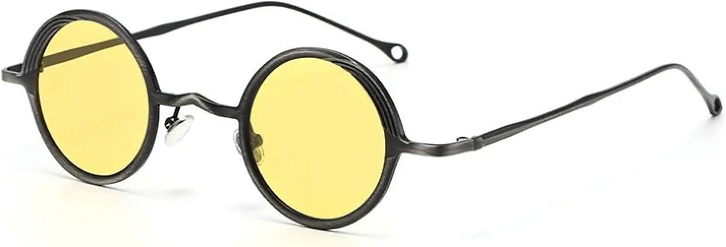 

Ретро классические металлические маленькие круглые панк-солнцезащитные очки для мужчин и женщин, модные, с прозрачными линзами UV400 TVTBBVV, Dark Gun Yellow