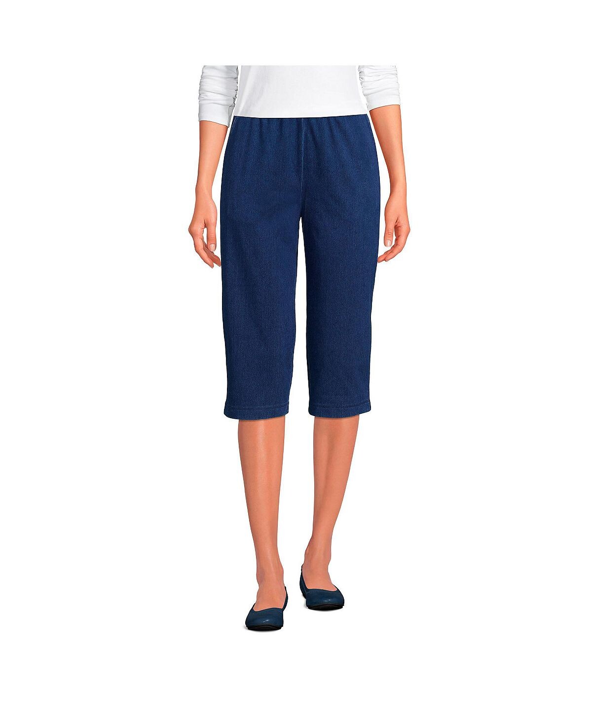 

Женские спортивные трикотажные джинсовые брюки-капри с высокой посадкой и эластичной резинкой на талии Lands' End