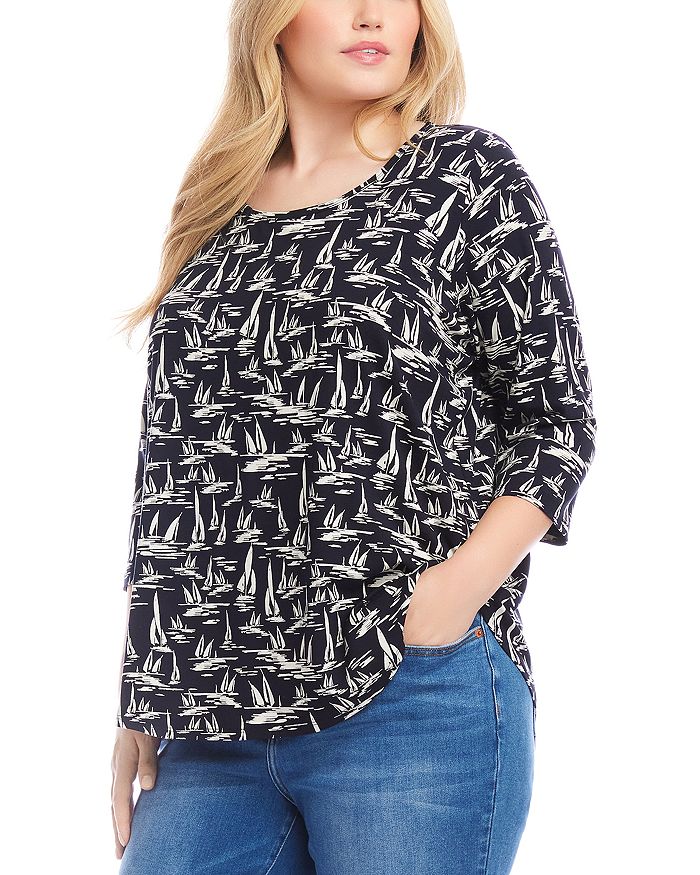 

Женский топ с рукавом 3/4 и неровным краем Plus Size Karen Kane, мультиколор