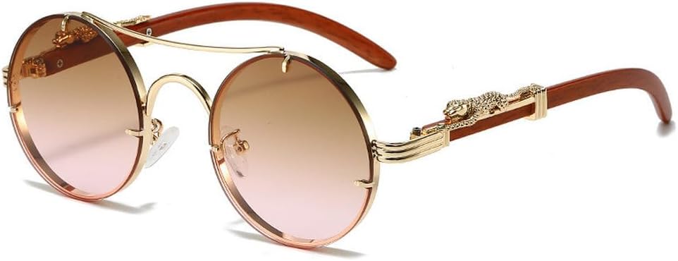 

Винтажные круглые солнцезащитные очки для мужчин, модные, с двойной перемычкой, разноцветные, для женщин, ретро, ​​стильные, роскошные солнцезащитные очки TKKTLLT, Golden-tea Pink