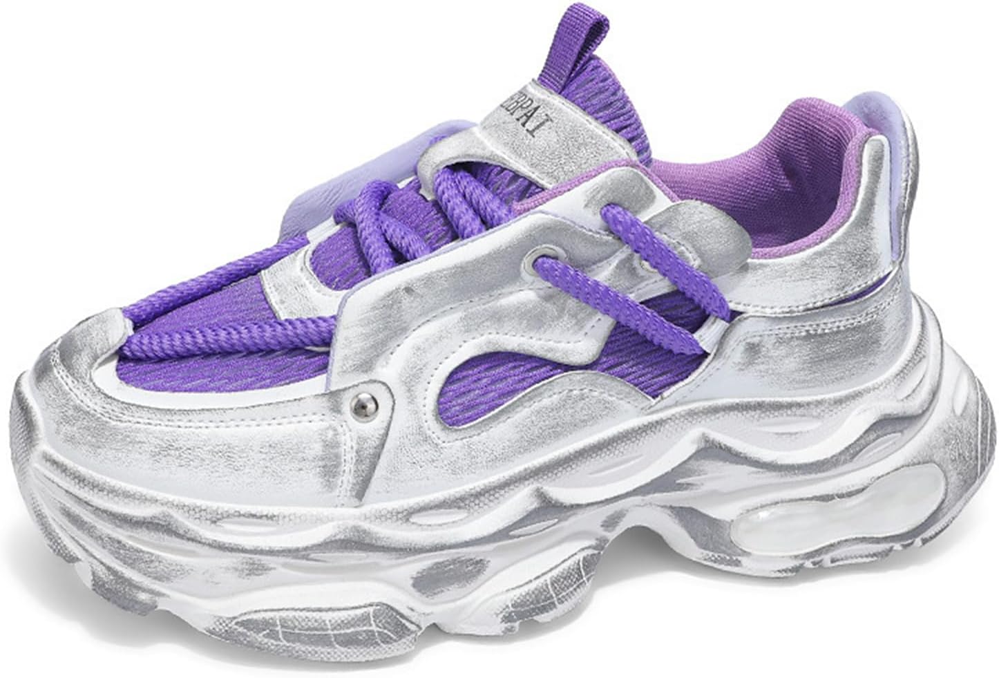 

Мужские ретро кроссовки в стиле «папи» на платформе с шнуровкой, верх из серебристой блестящей вязаной ткани, веревочные шнурки, легкие, мягкий носок, повседневные кроссовки для прогулок и покупок Tengfeifly