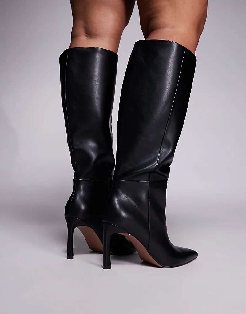 Черные сапоги до колена с заколками на каблуке ASOS DESIGN Curve Charmed — фото 3