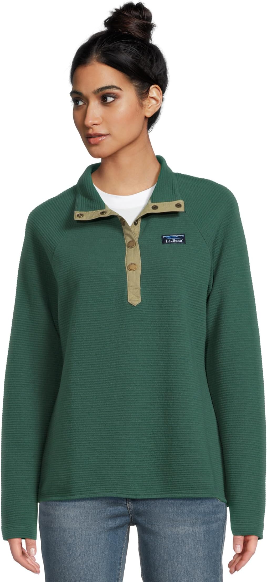 

Свитер L.L.Bean Women's Lakewashed Ottoman Knit Quarter Snap, Deep Green
