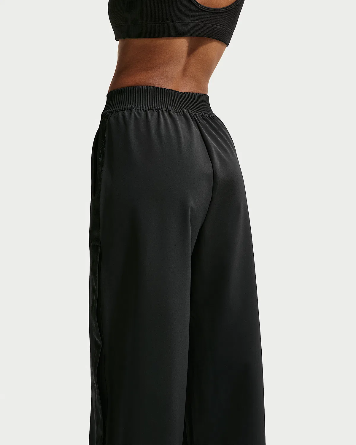 Женские спортивные штаны Nike 24.7 PerfectStretch Dri-FIT с высокой посадкой, свободного кроя, на отрывающихся застежках, Black/Black/Dark Smoke Grey — фото 3