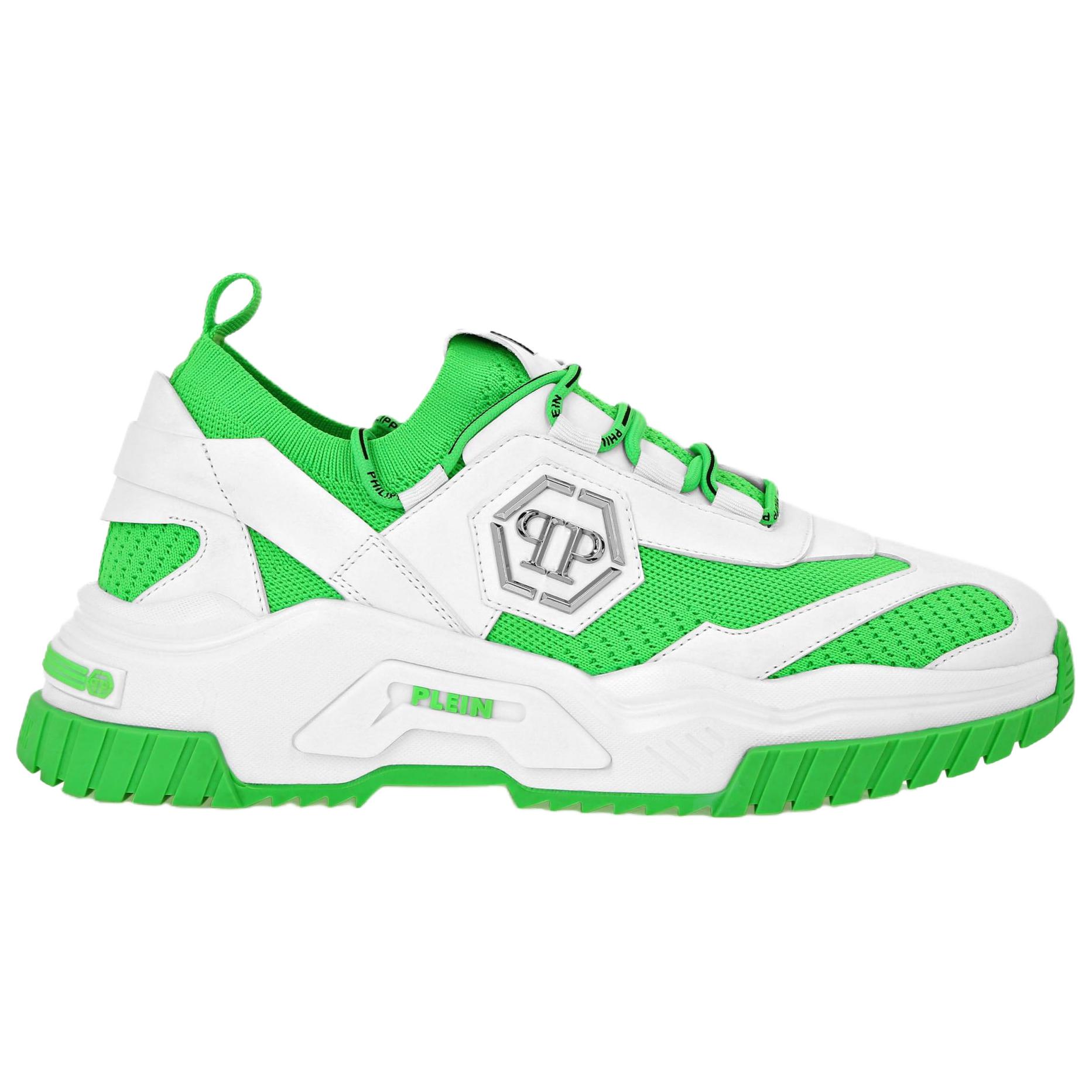 PHILIPP PLEIN Predator Leather Low top Chunky Sneakers Unisex белый зеленый — фото 3