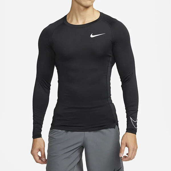 Футболка Men's Nike Pro Dri-fit Athleisure Casual Sports Round Neck Breathable Long Sleeves Black T-Shirt, черный — фото 3