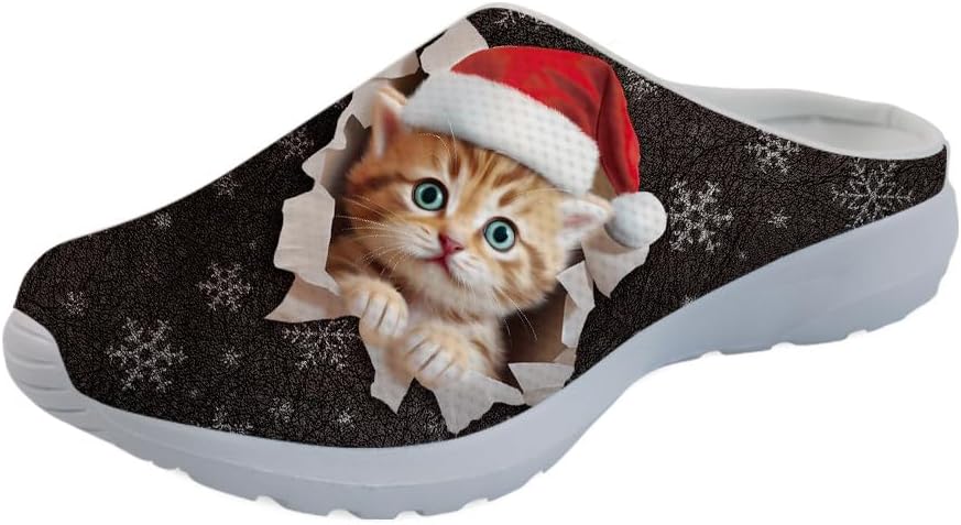 

GLENLCWE Милые мужские сабо с коровьим принтом, женские прогулочные мюли, кроссовки, сетчатые мягкие садовые сабо, легкая водная обувь, Cute Christmas Cat