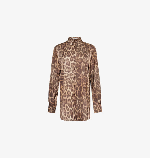 

Свободная атласная рубашка с леопардовым принтом Stella Mccartney, коричневый