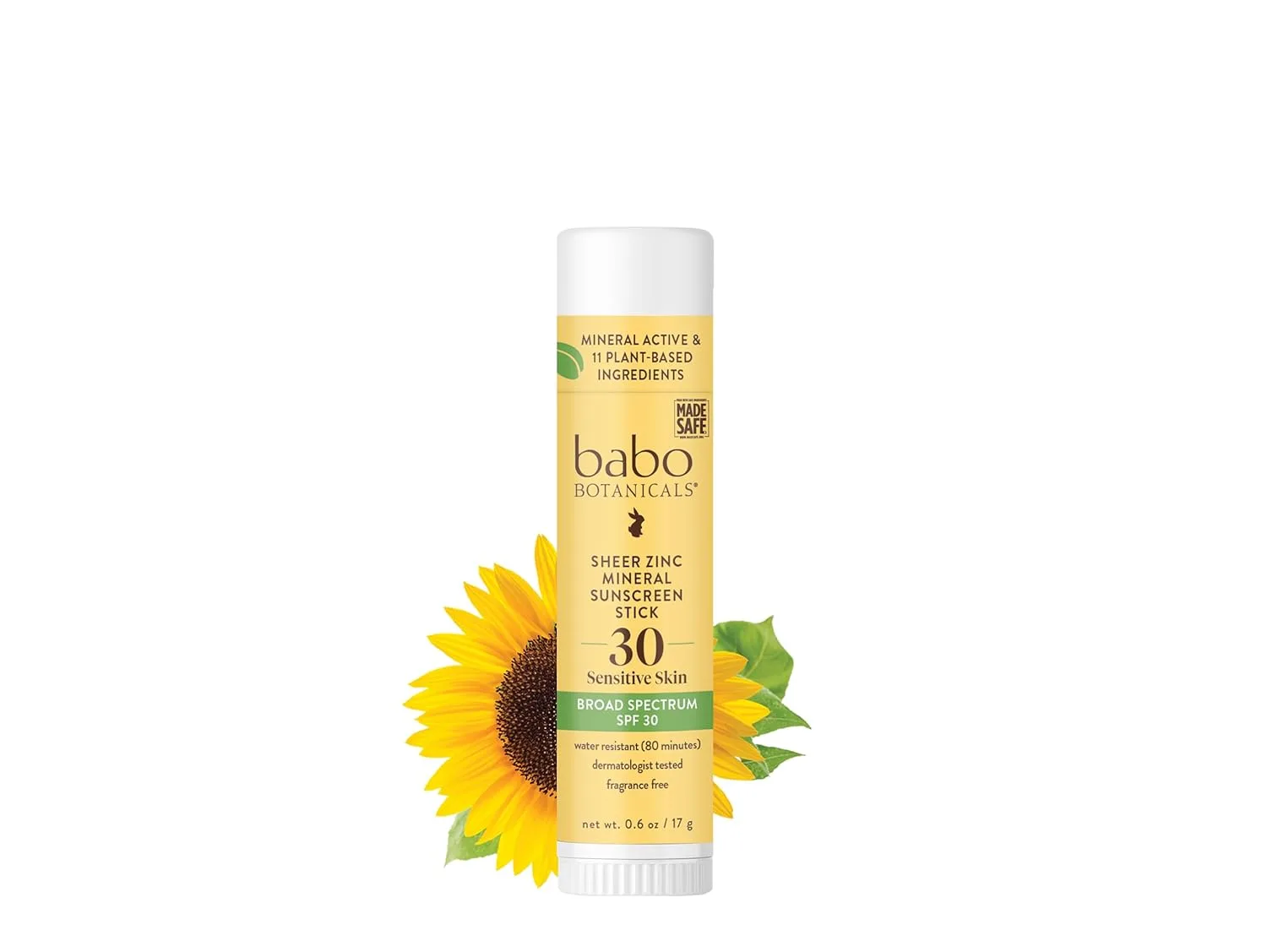 BABO Botanicals Sheer Zinc Mineral Sunscreen Sport Stick SPF30 - Натуральный оксид цинка - Масло ши - Без отдушек - Водостойкий - Сертифицировано Made Safe, Multi