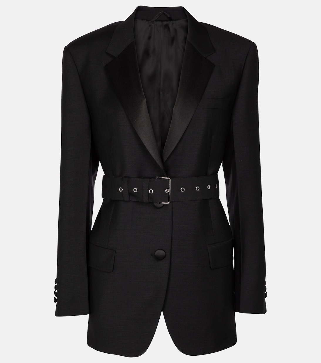 

Блейзер из мохера и шерсти с поясом Prada, черный