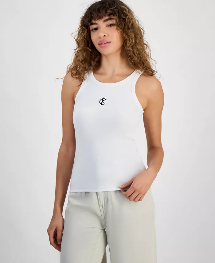 

Женский ребристый логотипный майка-крю Calvin Klein Jeans, белый