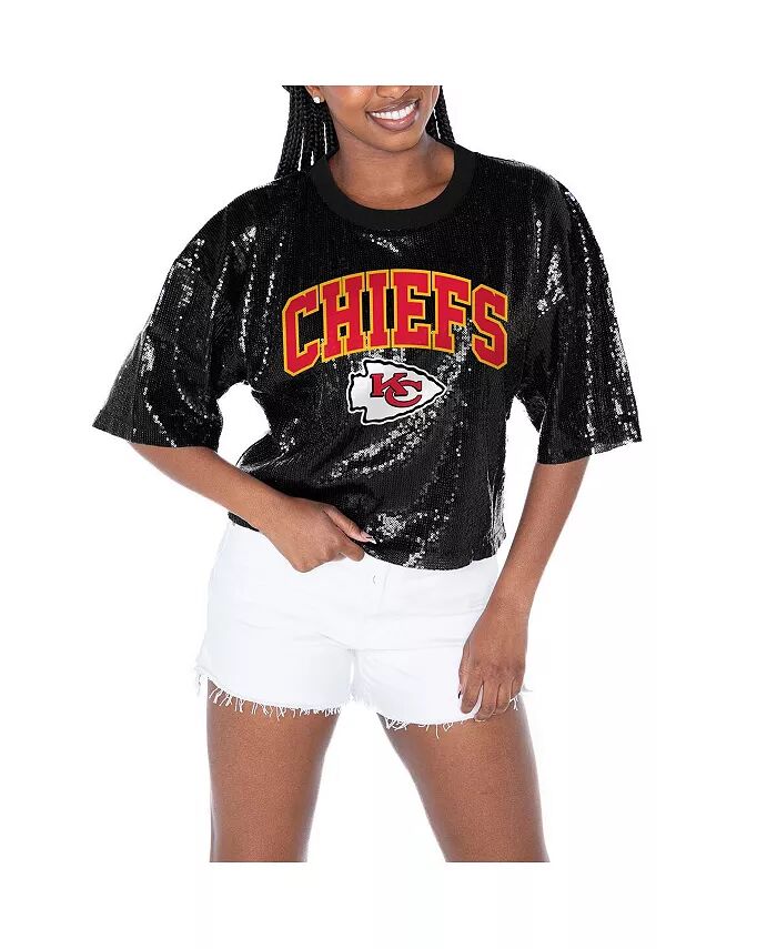 

Женская черная футболка Kansas City Chiefs Rise Up с пайетками Gameday Couture