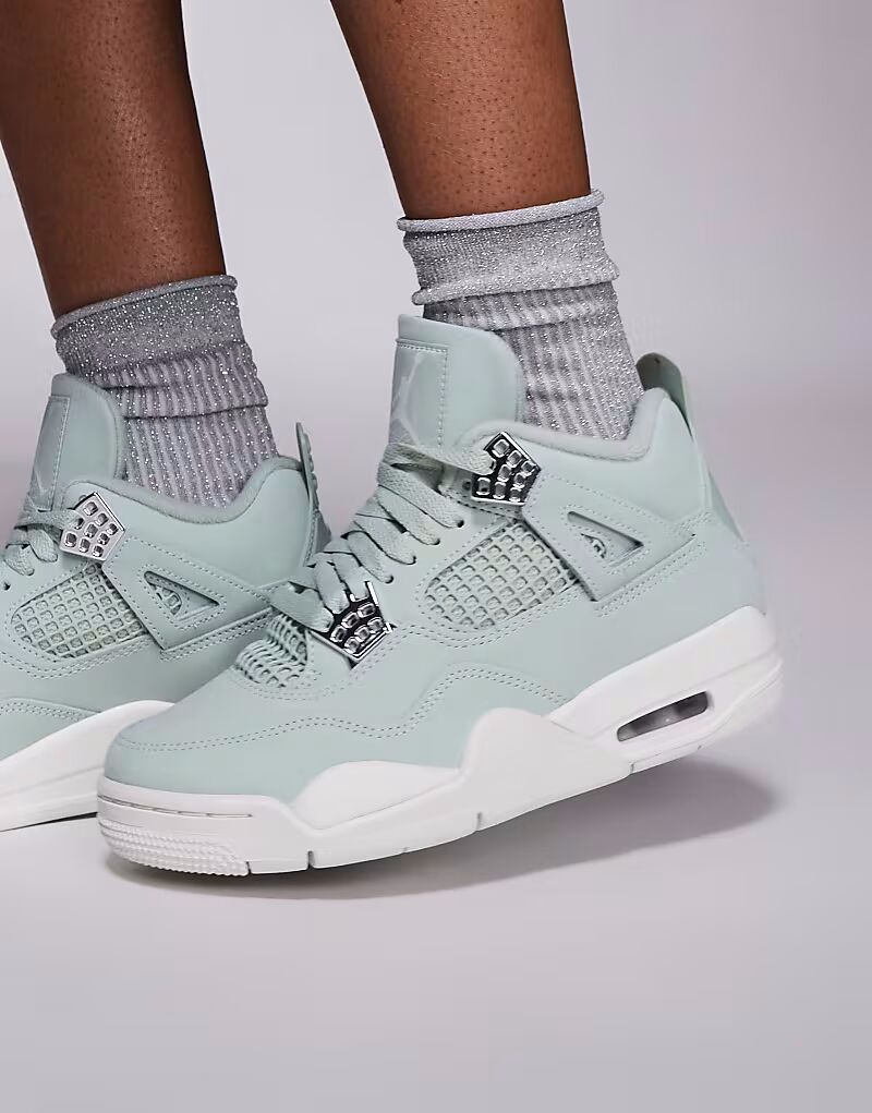 Кроссовки Nike Air Jordan 4 Retro зеленого и серебристого цветов