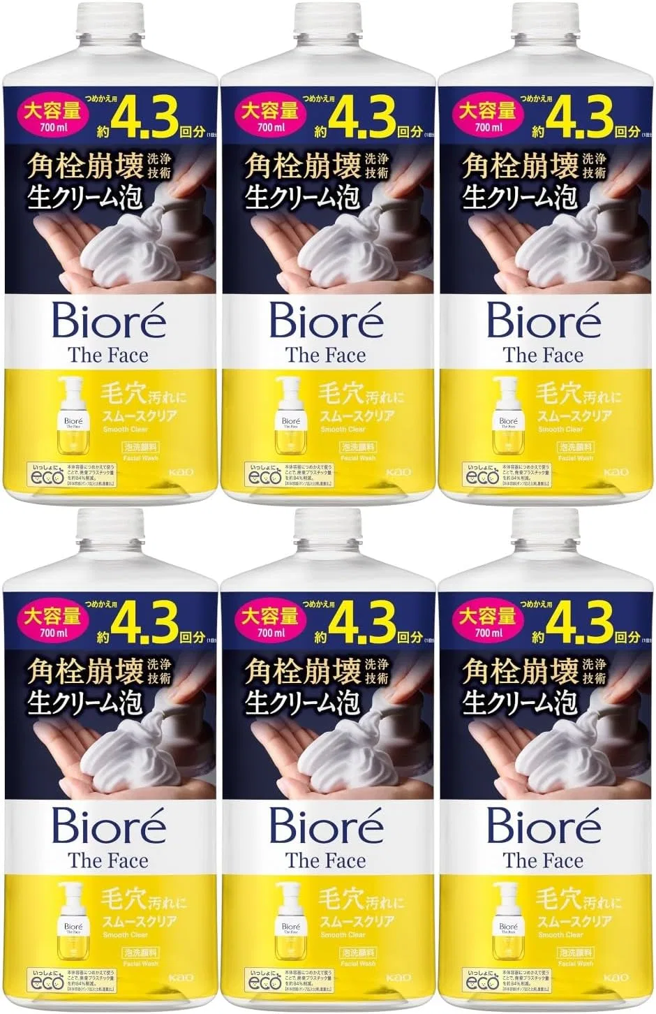 Гель для умывания пенящийся Biore Smooth Clear, набор из 6 штук, 700 мл