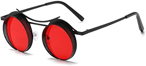 

Круглые солнцезащитные очки в стиле стимпанк для женщин и мужчин, с металлической сеткой, с индивидуальным дизайном, женские очки-маска с защитой от УФ-излучения UV400 MTZJH, C2black-red