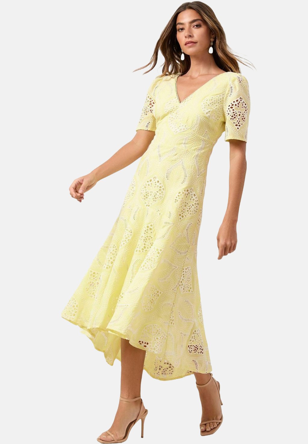 

Коктейльное/вечернее платье SHORT SLEEVE V-NECK HIGH LOW MIDI Lipsy, желтый