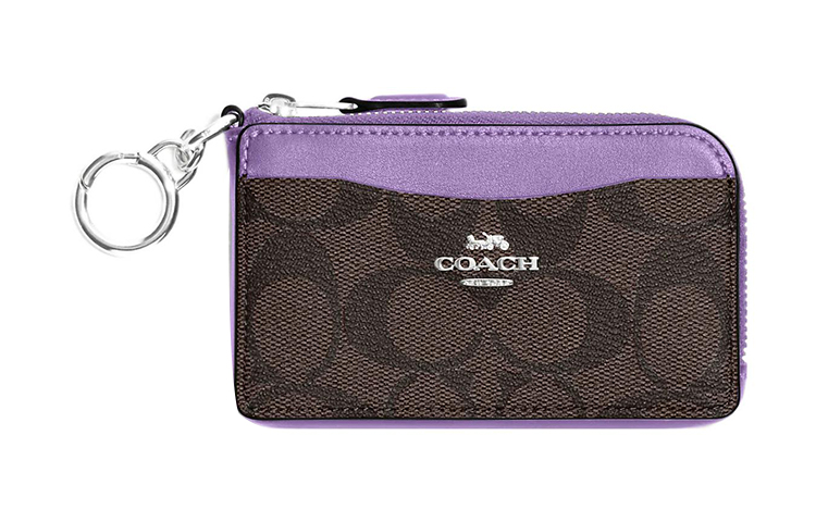 

COACH Женский кошелек для карт из холста и кожи фиолетовый и коричневый
