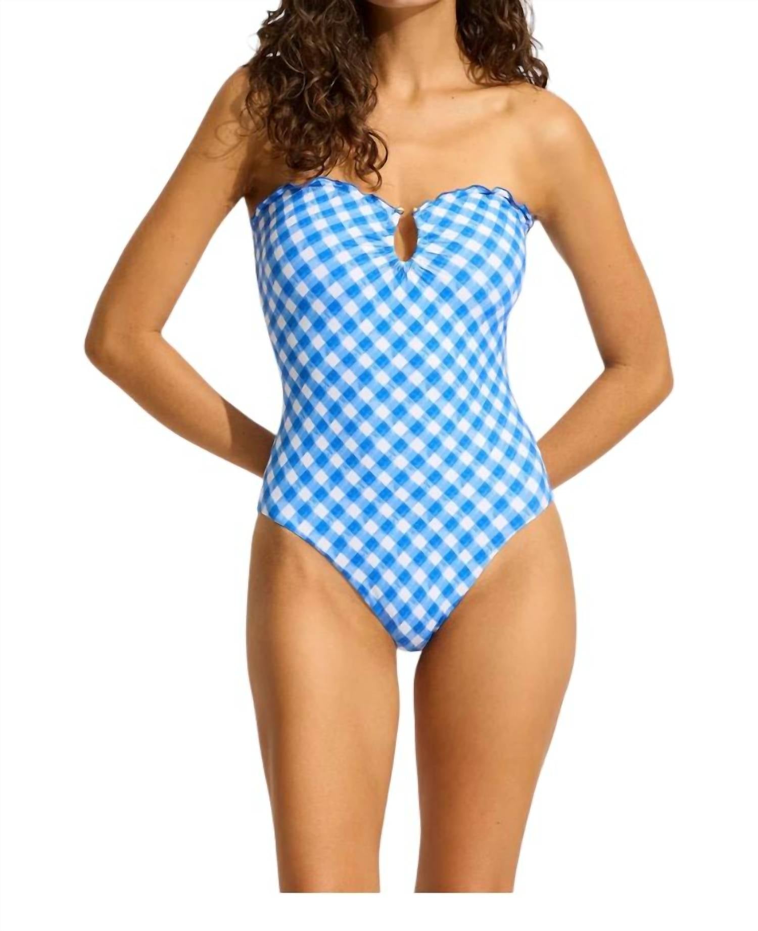 

Слитный купальник-бандо в синюю клетку Seafolly