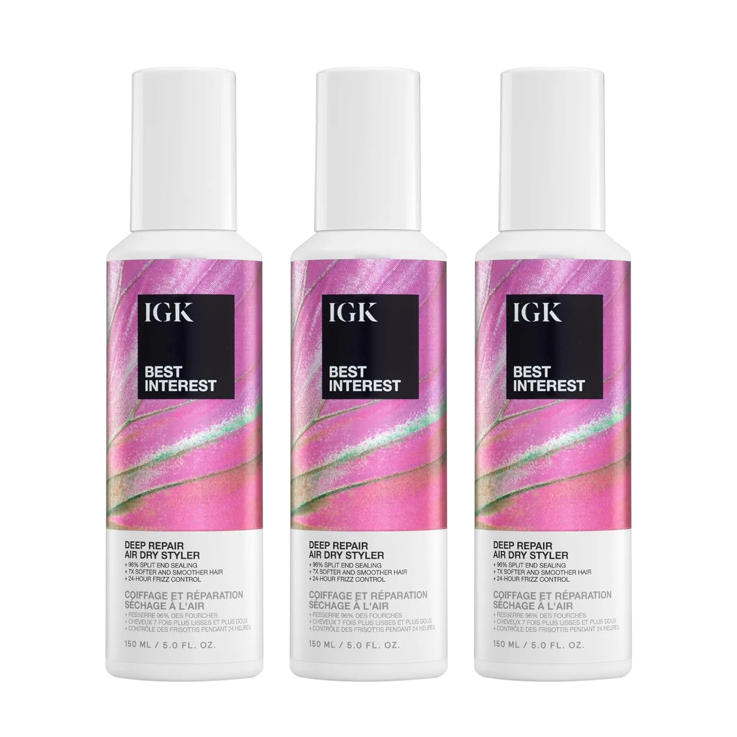 IGK Best Interest Bond Building Air Dry Styling Cream - несмываемый крем для укладки без фена, против секущихся кончиков, ломкости и пушистости, для блеска, Vegan & Cruelty-Free 148 мл (3 шт.)