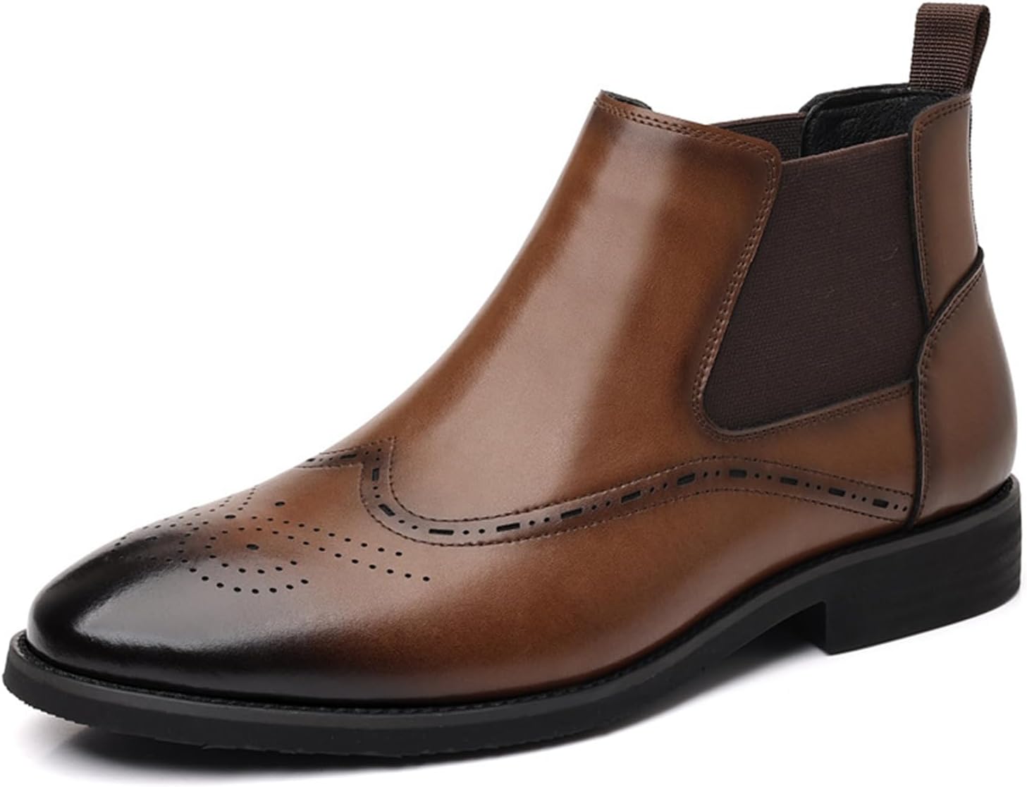 

Мужские кожаные челси с крыльями, повседневные ботинки с заостренным носком, с теплой подкладкой из меха, броги на щиколотку, осенне-зимние деловые нескользящие формальные челси Botrent, коричневый