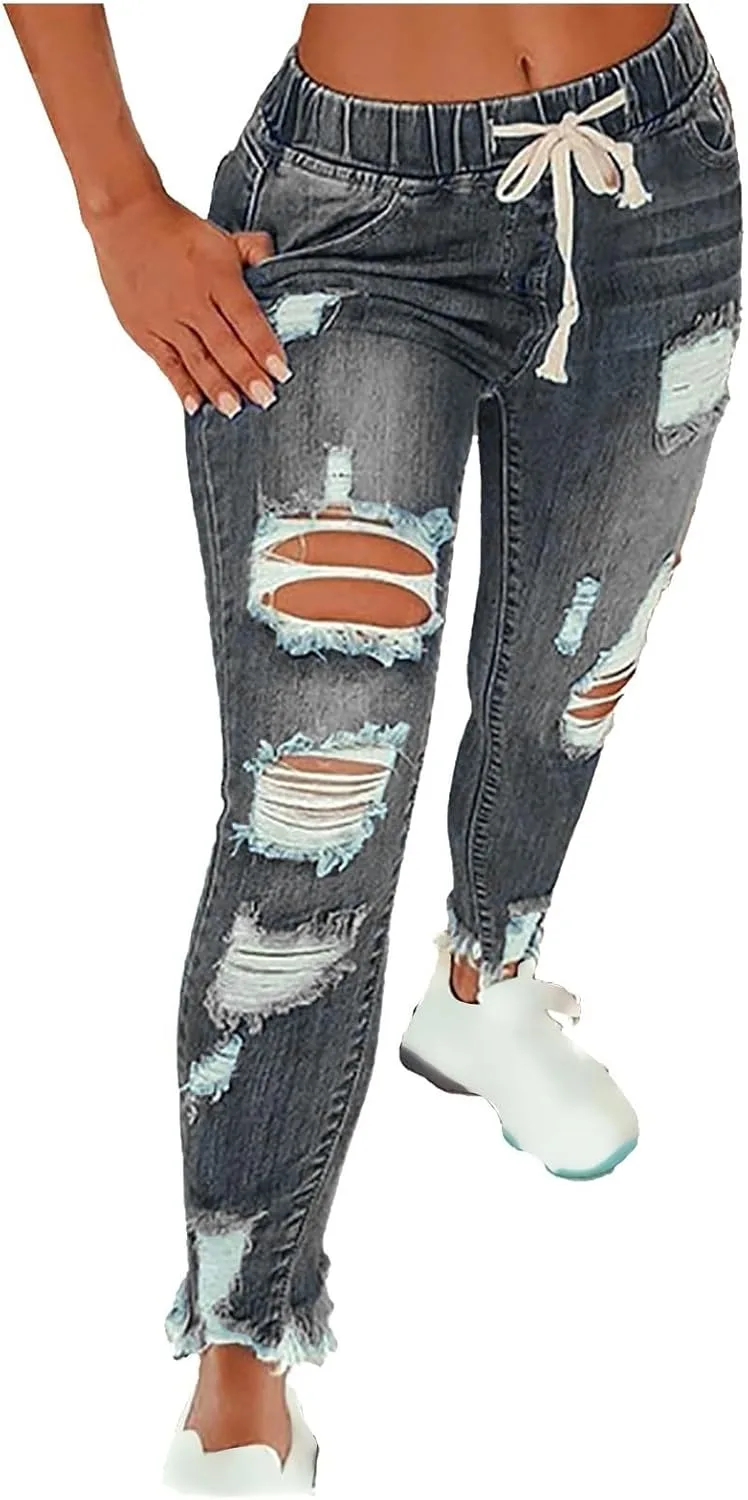 

JOFOW низкие джинсы для женщин slim fit stretchy distressed