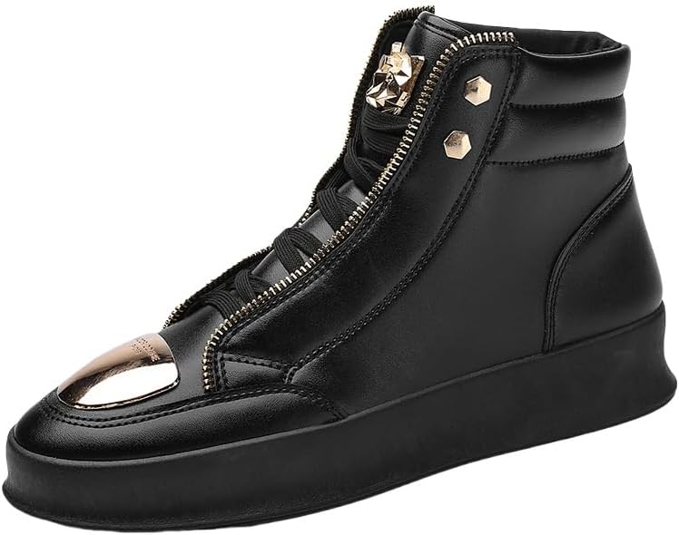 

Мужские повседневные кеды с высоким берцем - дышащий верх из ПУ, противоскользящая резиновая подошва, легкая обувь, британский ретро-дизайн на шнуровке с металлическими люверсами Clolinde, черный