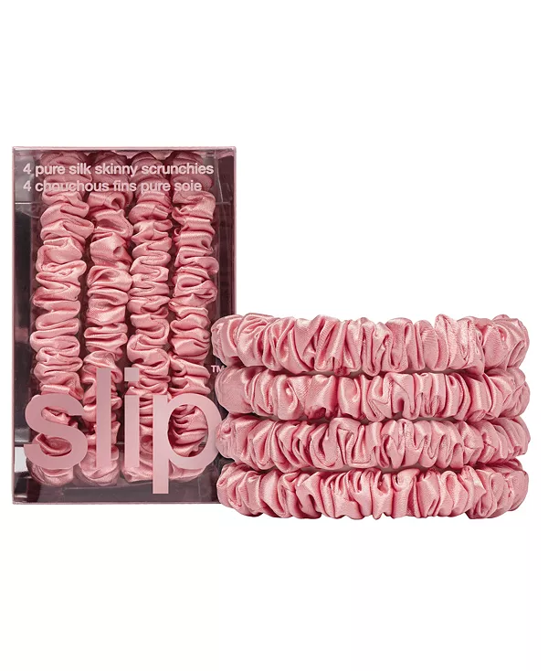 

Набор из 4 тонких резинок для волос из чистого шелка в стиле «возврат к базовым» Slip, rose