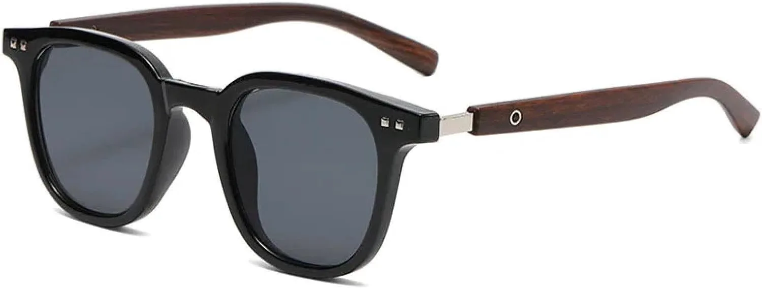 

Классические винтажные солнцезащитные очки с заклепками для женщин и мужчин, в стиле панк, с леопардовым принтом и текстурой дерева на дужках TYUVIVO, Black Black