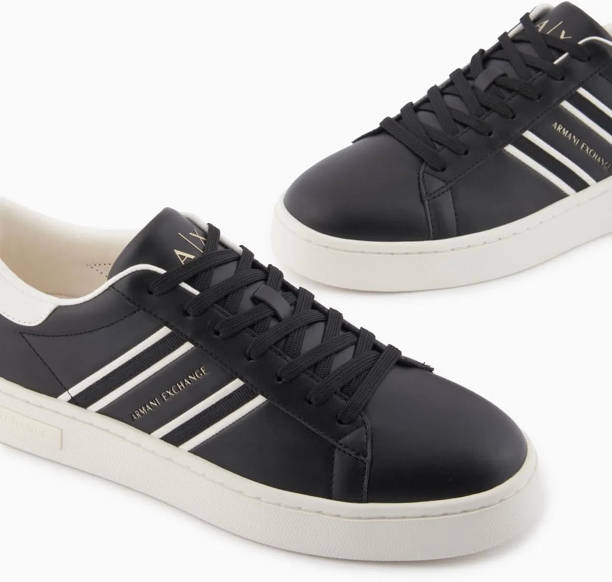 Мужские кроссовки Armani Exchange London, с боковыми полосами, контрастного цвета, Black Off White — фото 3