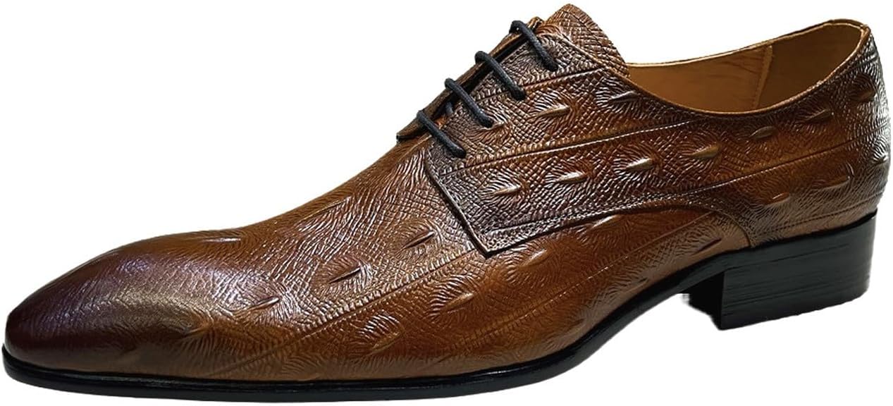 

Мужские классические туфли Santimon из натуральной кожи - модные стильные туфли с тиснением под страуса на шнуровке для бизнеса и свадеб, коричневый