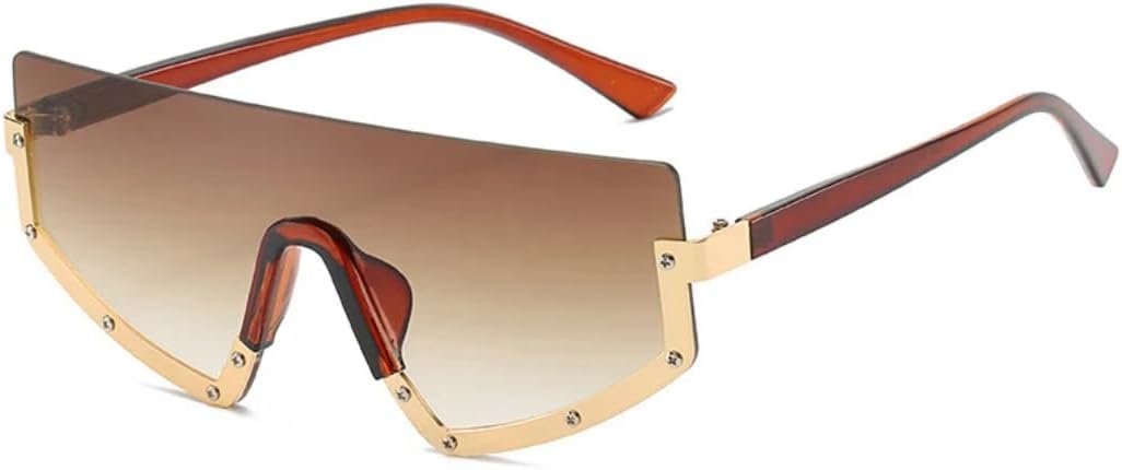 

Солнцезащитные очки для женщин и мужчин, роскошные, с одной линзой, металлическая полуободковая оправа, уникальный внешний вид, ретро для фотосессий на открытом воздухе UATXTAU, C2 Brown-brown