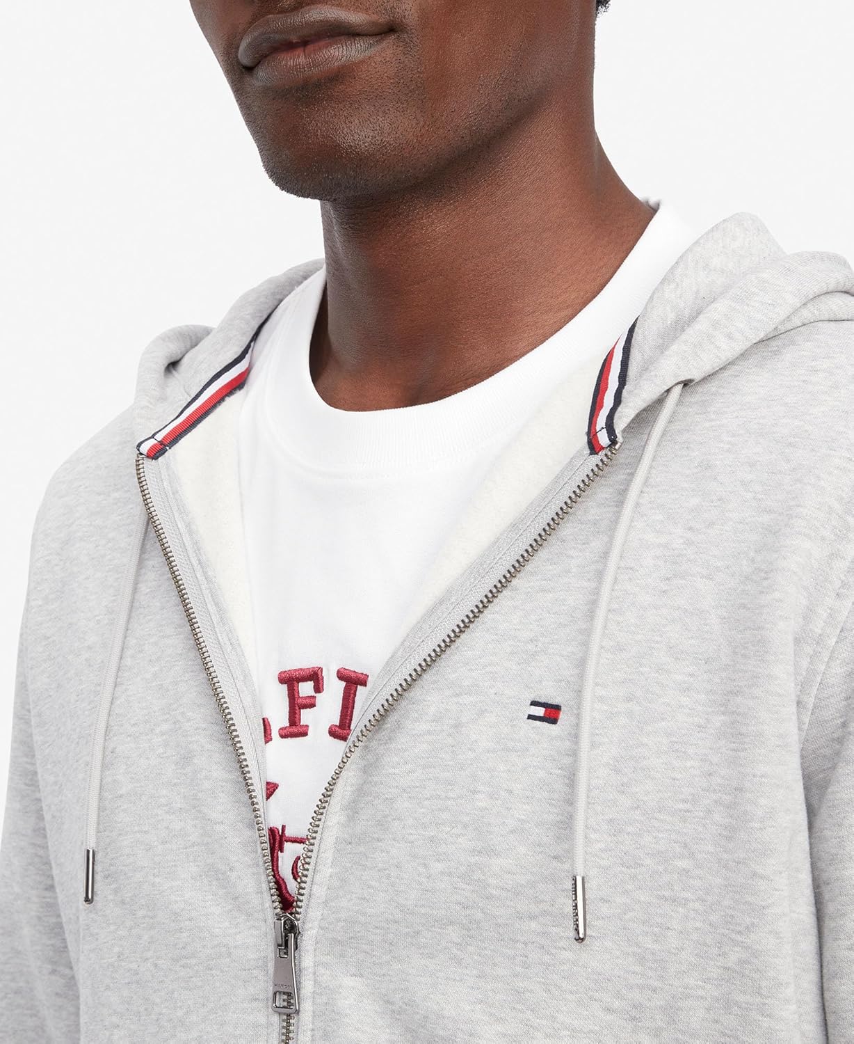 Мужская флисовая толстовка с капюшоном Tommy Hilfiger средней плотности на молнии, Light Grey Heather — фото 2