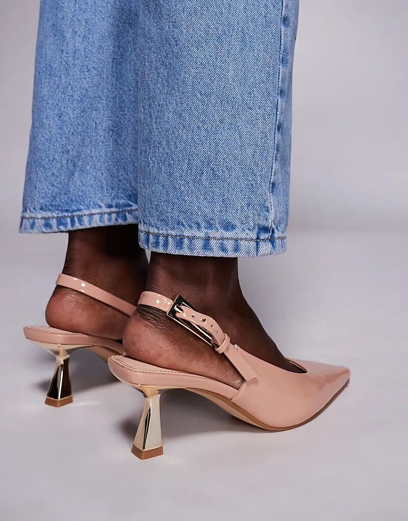 Туфли Simmi London June с острым носком и пяткой на каблуке-рюмочке из бежевого лака Simmi Shoes — фото 4