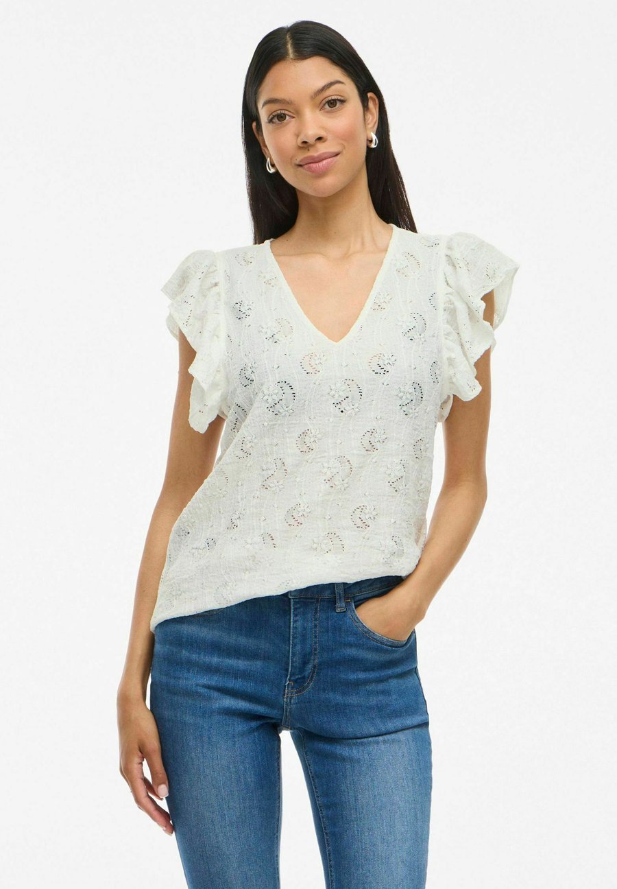 

Блуза VILA MIT ANGESCHNITTENEN ÄRMELN VIKARLA V-AUSSCHNITT, Cloud Dancer/Off-White