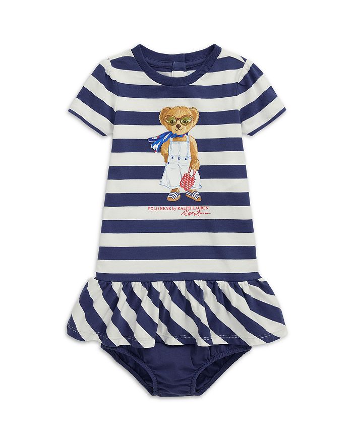 

Детское платье-поло с мишкой и полосатым принтом + шортики - Baby Ralph Lauren, мультиколор
