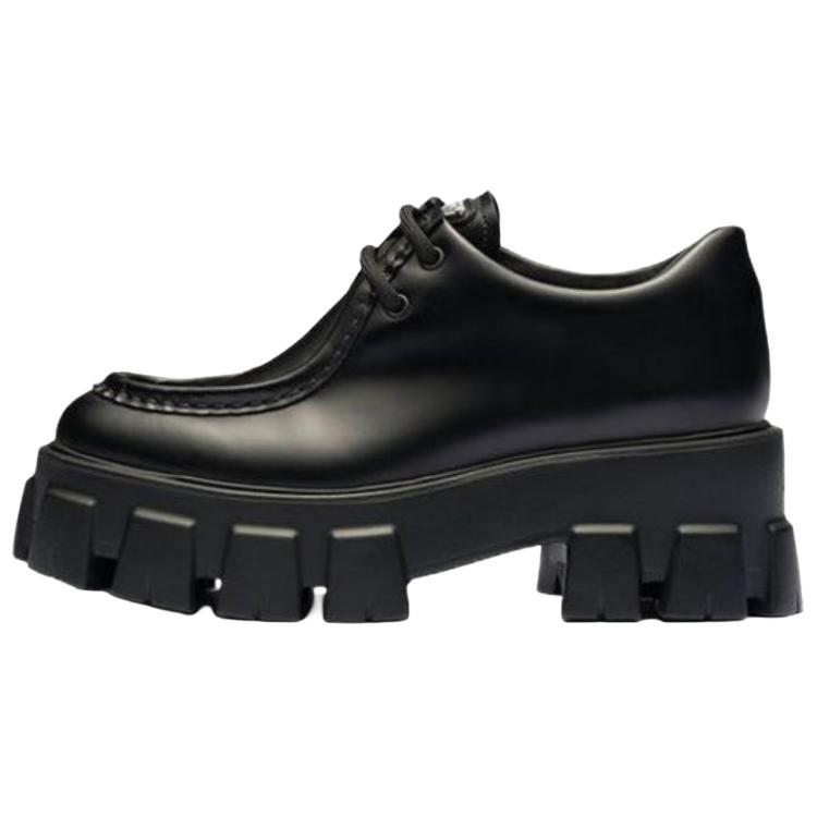 PRADA Туфли Monolith из матовой кожи со шнуровкой, черные, женские